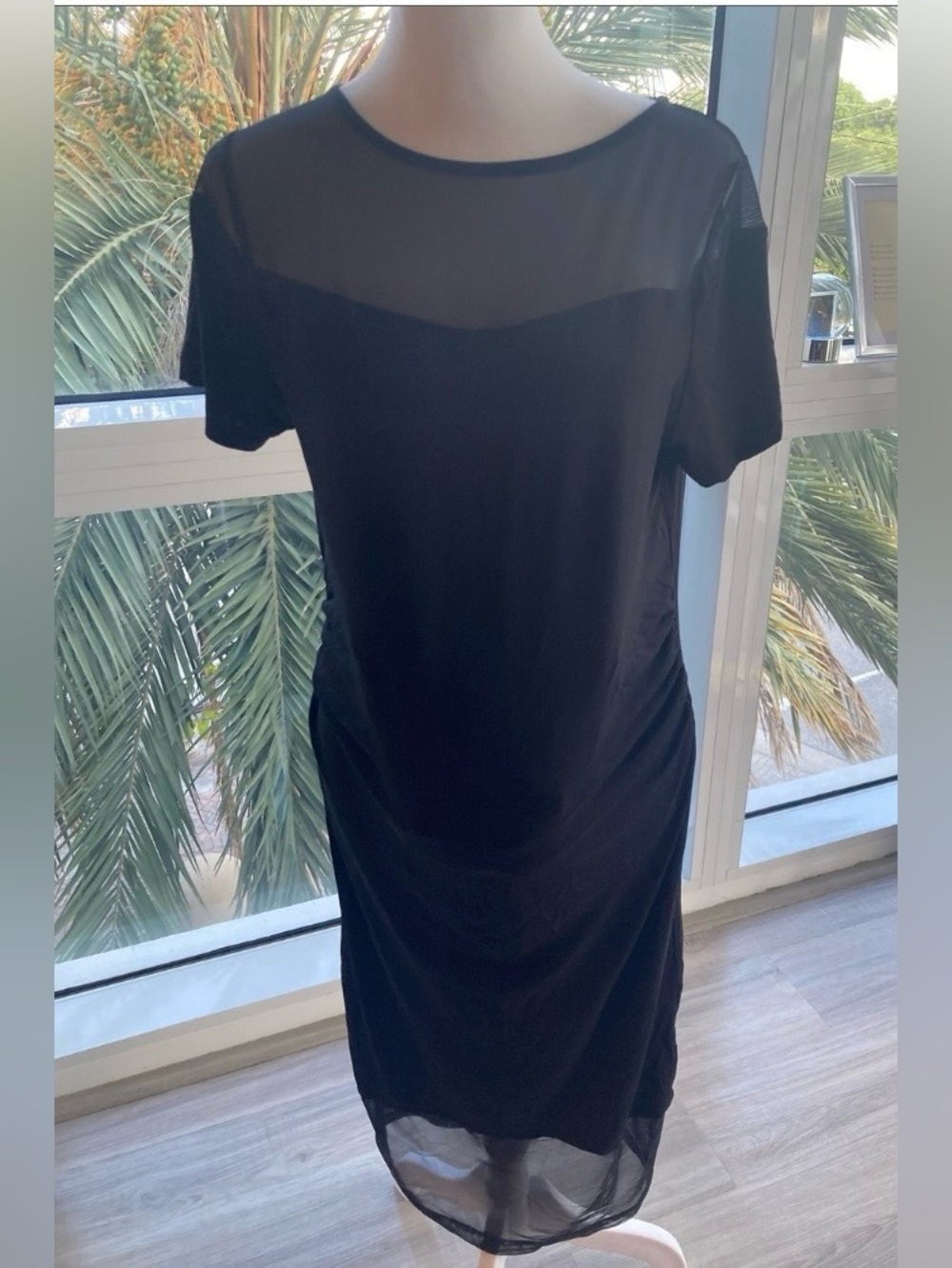 ASOS Maternity Black Sheer-Yoke Short Sleeve Midi Dress